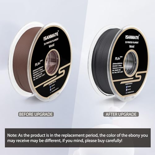 Image of iSANMATE 3D Printer Filament, Ebony Wood PLA Filament 1.75mm, + /- 0.03mm Accuracy, 1kg /Spool (20% Real Wood Fiber)