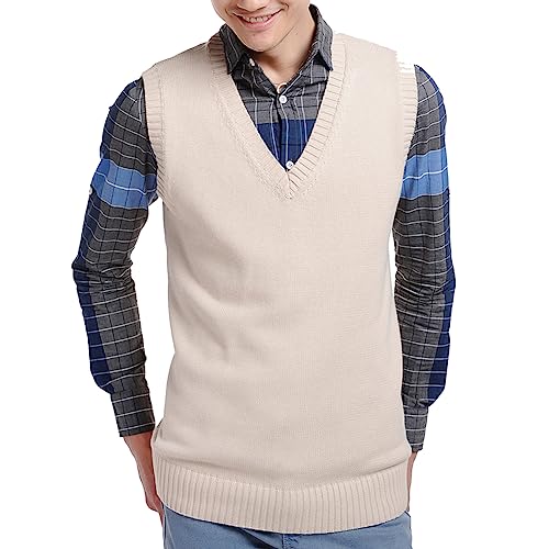 Image of Men Women Knitted Cotton V-Neck Vest JK Uniform Pullover Sleeveless Sweater School Cardigan