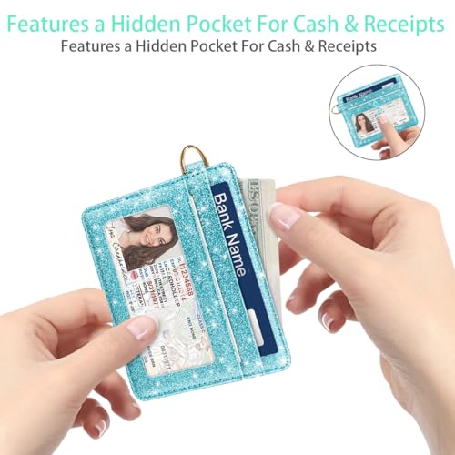 Image of Slim Minimalist Pocket Credit Card Holder Wallet Women | RFID Blocking Lightweight Thin Small Cute Card Cases, Glitter Teal