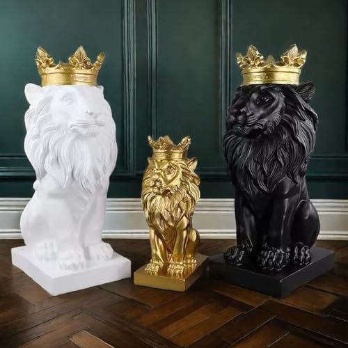 Majestic - Estatua del Rey León - Escultura creativa de resina, figura abstracta moderna de animales para decoración del hogar y la oficina, idea de regalo única (grande, blanco)