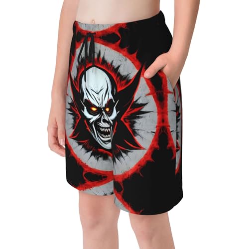 Red and Black Evil Ghost X-Large Youth Beach Pants, Soft and Breathable, with Drawstring Waist, Suitable for Sports and Leisure.4