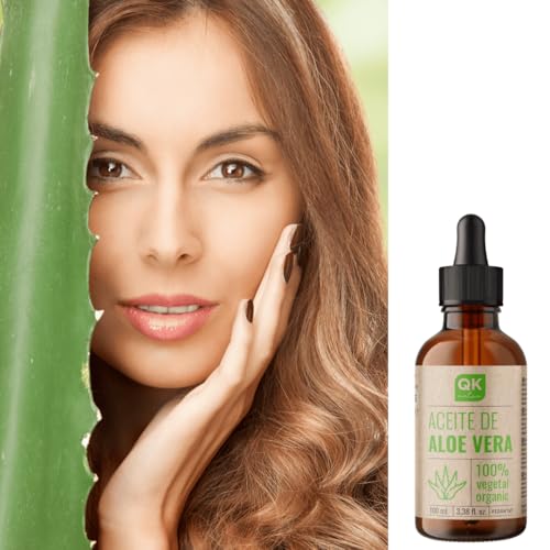 QKnatur – ALOE VERA ÖL – Rein, natürlich und biologisch – 100 ml Glasflasche + Pumpe – Intensive Pflege für Gesicht, Körper, Haare und Augenkontur