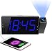 Projection Alarm Clock, 7” Large Digital LED Display & Dimmer, USB Charger, Adjustable Ringer, 12/24 H, DST, Battery Backup Dual Alarm Clock for Bedrooms Ceiling Wall Home Kitchen Desk, Kids Elders