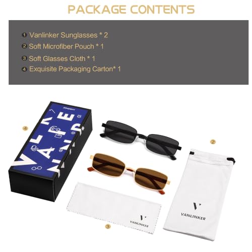 Image of VANLINKER Retro Rectangle Polarized Sunglasses for Women Men Small 90s Vintage Trendy Slim Narrow Rectangular Frame VL9684