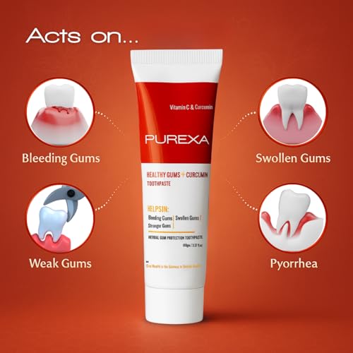Image of Healthy Gums + Curcumin Toothpaste with Bamboo Brush | Herbal Ayurvedic Gum Care Toothpaste for Bleeding & Swollen Gums | With Curcumin, Vitamin C, Meswak & Clove | Strong Teeth & Fresh Breath