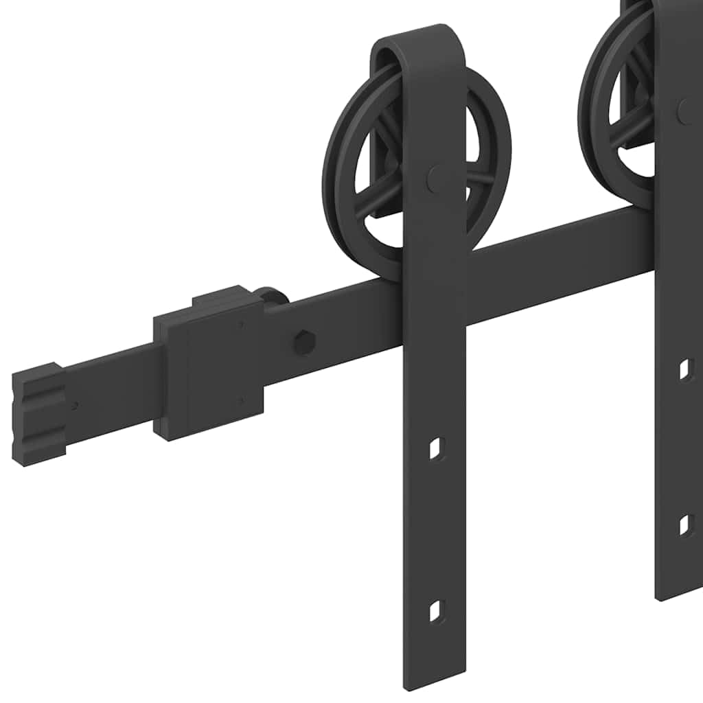 Juego de herrajes para puerta corredera de 183 cm de acero con recubrimiento en polvo negro con tope de puerta y guía de suelo para puerta de habitación, montaje, seguridad y deslizamiento silencioso