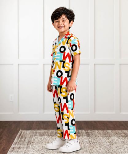Image of 3BROS Unisex Pure Cotton Short Sleeve Kids Night Dress for Boys & Girls Nightwear /Sleepsuit /Sleepwear /Loungewear Night Suit for Boys and Girls Top and Pyjama Combo Set