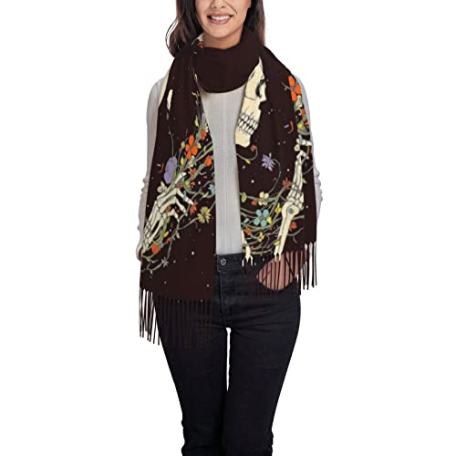 Sptvan Skull Flower Tassel Scarf Wrap And Shawl Pashmina Scarf For Women Ladies Long Printed Reversible Fall And Winter #TOP1