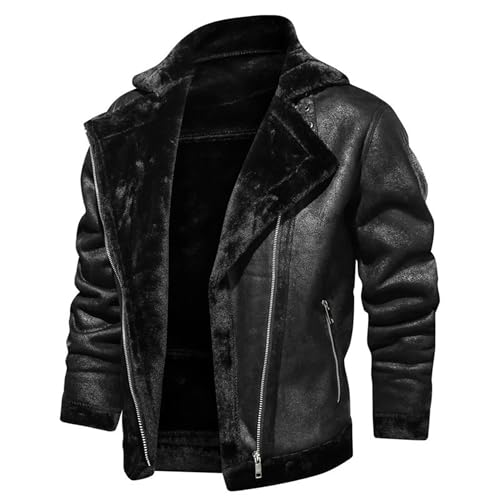 Chaqueta de cuero para hombre con forro de piel y cierre grueso miniatura 6