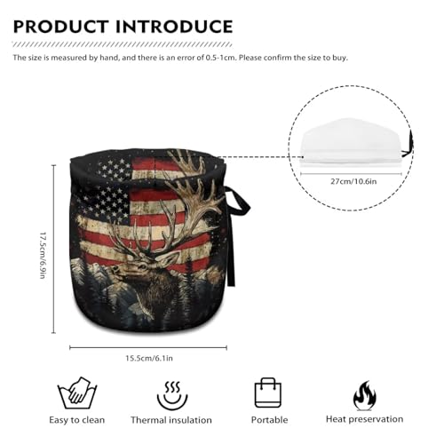 Image of Xoenoiee American Flag Hunting Elk Pattern Tea Cozy Cotton Tea Cosy for Teapots Keep Warm Teapot Cover Insulated Kettle Cover for Home Kitchen Table Decor 4th of July Patriotic Flag