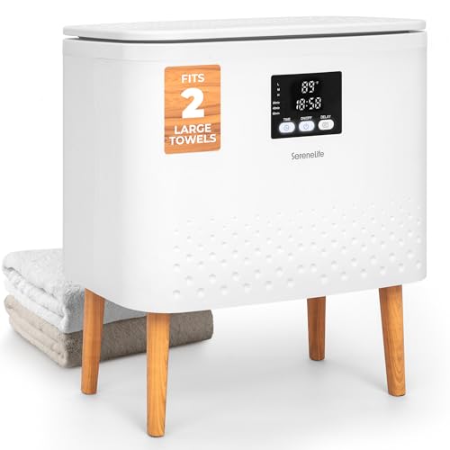 SereneLife Rectangular Towel Warmer Bucket, Large Capacity Blanket and Towel Warmer for Bathroom, Single-Touch Control, Energy-Efficient Design with Auto Shut-Off, 20L Capacity, White