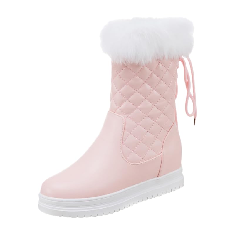 Womens Winter Snow Boots Fur Mid Calf Warm Zipper Fuzzy Shoes Comfy Thick Fur Collar Warm Waterproof Non-slip