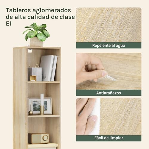 WOLTU Estantería de Piso para Libros de Exposición, con MDF, Roble Claro, Estante de Pared para Oficina, Gabinete para Archivos, 6 Compartimintos, 30x24x158,5cm SK003hei6 - imagen 5