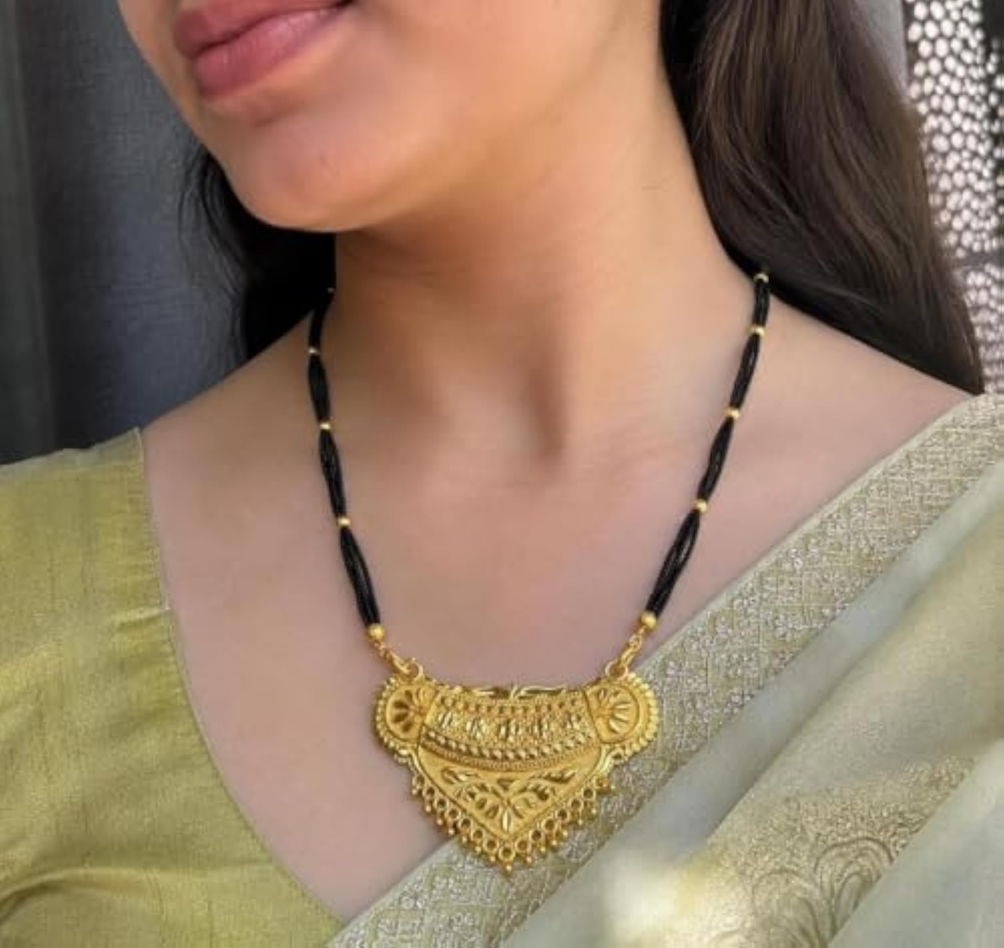 Traditional Gold-Plated Mangalsutra with Black Beads Chain