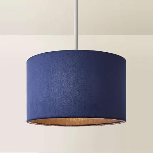 MiniSun | Small Modern Navy Blue Velvet Drum Light Shade | Lamp Shades Home Décor & Improvement Essential | 25cm Shade Width