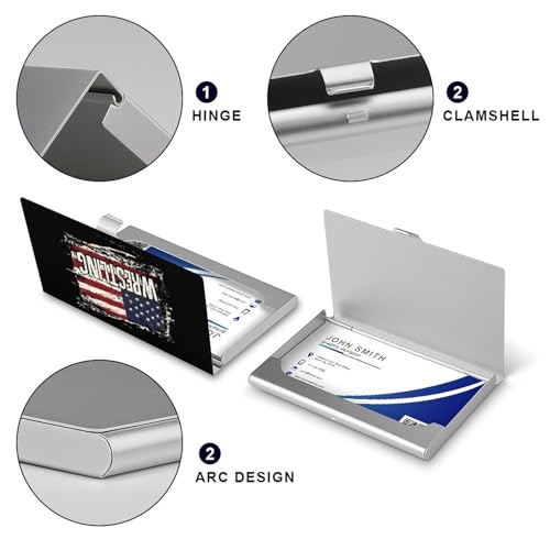 Vintage Wrestling U.S.A Flag Business Card Holder Slim Credit Case Pocket Name Case Wallet for Men Women4