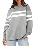 WIHOLL Plus Size Tops for Women Long Sleeve Striped Shirts Crewneck Sweatshirt Trendy Hoodies Fall Clothes Grey XL
