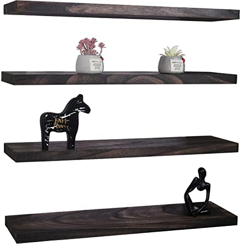 ZBOABRRI 24 Inch Floating Shelves for Wall Decor Wood Wall Shelves for Bedroom Living Room Kitchen Bathroom Set of 4 Brown