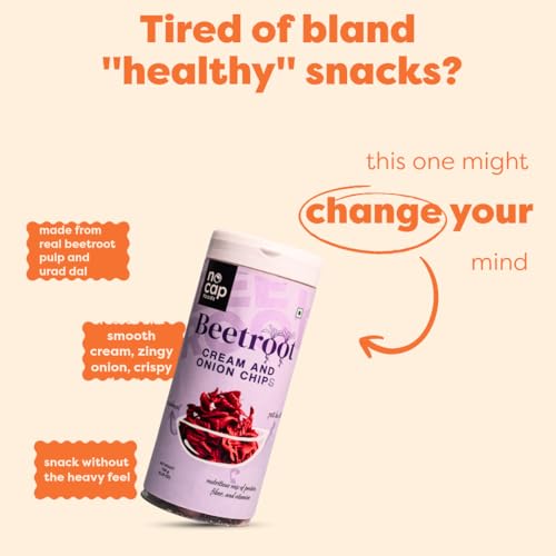 Image of NoCap Zero Guilt Healthy Beetroot Chips | No Palm Oil, No Transfat & Cholesterol | Mad Tasty |Cream & Onion Flavour| Made with 50% Real Beetroot | 150gm