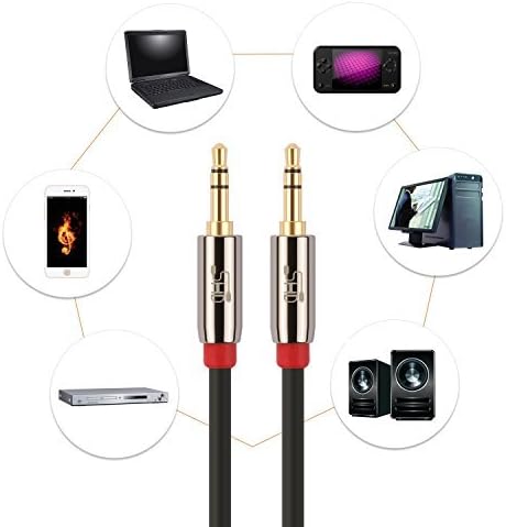 SHD Aux Cable 3.5mm Stereo Audio Cable for Car,Stereo Audio Devices,PC,Tablets,Phones and MP3 Players Gold Plated Metal Shell-Black-1.5Feet-2Pack