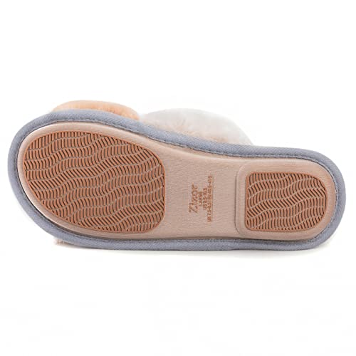 Zizor Women's Open Toe Fluffy Slippers with Memory Foam, Ladies' Cross Band House Shoes, Faux Fur Slip on Home Slippers for Indoor Outdoor3