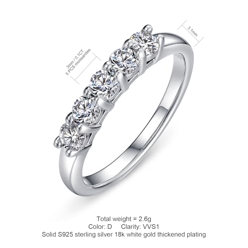 WES 925 Sterling Silver D Color VVS1 Lab Created Moissanite Wedding Band Full Eternity Stackable Wedding Rings for Women, Size 5-8 6