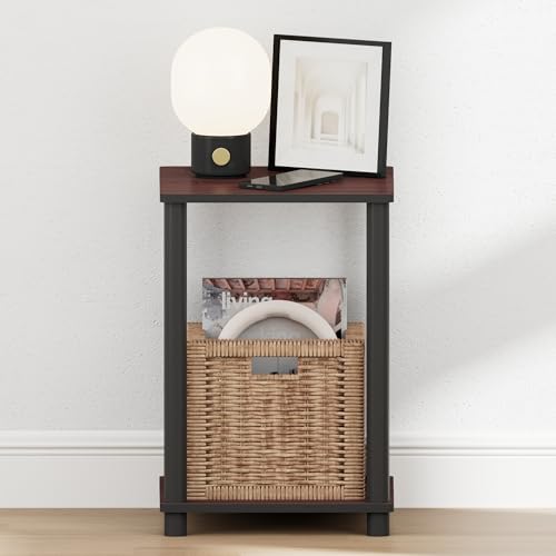 Image of Furinno Turn-N-Tube Night Stand, 2-Tier Open Shelf Design Nightstand, Toolless Square Bedside Table, End Table, Side Table, for Bedroom, Closet, Dorm, Dark Cherry