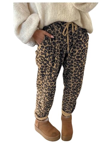 MakeMeChic Women's Cheetah Print Corduroy Pants Tapered Leopard Sweatpants