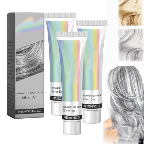 Genérico Crema Tinte Natural 2 en 1 Extracto de Esencia Plateado, Tinte de Cabello Plateado Permanente, Nutritivo y Cubrimiento de Canas, Para Diario & Cosplayer & Fiesta (3pcs)