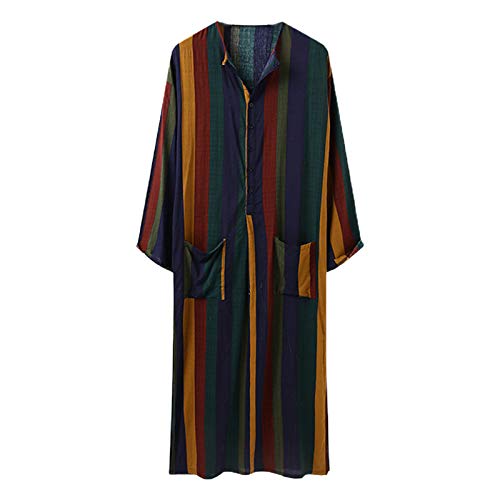 FUIW Hombres Bata de Kaftan a Rayas de Colores Botones árabes Tops Sueltos de Tuic - Amarillo # XL