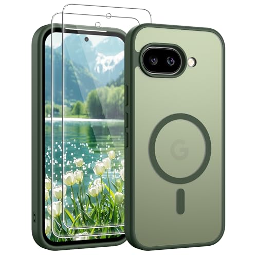 Coque Google Pixel 9A Gritup magnétique verte mate avec protection antichoc