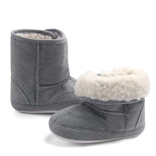 Image of Baby Soft Sole Anti-Slip Mid Calf Winter Warm Infant Prewalker Snow Boots 12-18 Months Gray
