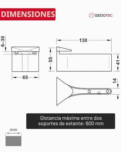 Soporte de estantería Gedotec metálico de diseño premium en acabado plata anodizado 3