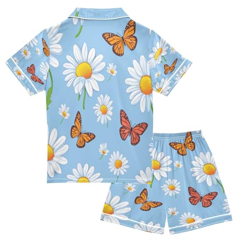 senya Pajama Sets Silky Button Down Nightwear Sleepwear Size 5-14 Years Butterfly White Daisy2