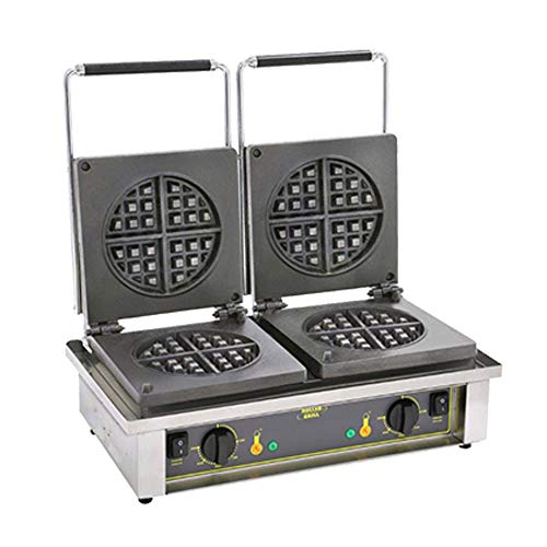 Equipex GED75 Double Cast Iron Plate Waffle Maker with Round Pattern Plates, Stainless Steel, 208/240v, NSF