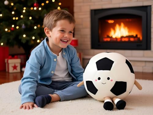 Image of Ryttir 11 Inch Creative 3D Simulation Soccer Pillow,Fluffy Cars Pillow Football Toy Outdoor Cushions for Ball Owners,Cuddle Companion for Age 0+(Birthday Gender Neutral Gift)
