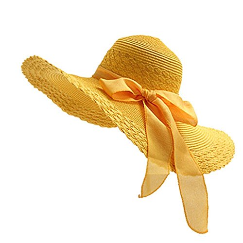 Leisial Femme Capeline Chapeau à Large Bord Anti-Soleil Respirant Anti UV Chapeau de Paille pour été Plage Loisir Voyage