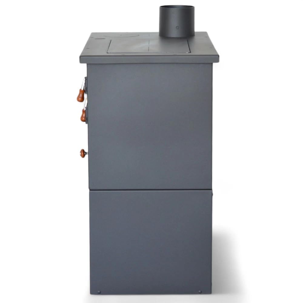 Prity 1P34 Holzofen mit Backofen, linksöffnend, Türscharnier links, Gusseisen-Oberseite, CE-zertifiziert, Festbrennstoffkocher