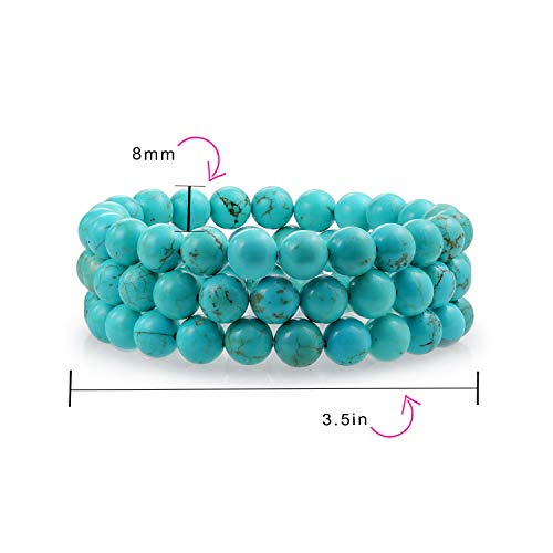 Bling Jewelry Unisex Stackable Set Of 3 Gemstone Round Bead 8MM Stretch Bracelet For Women Teen Men Multi Strand Stacking Adjustable4