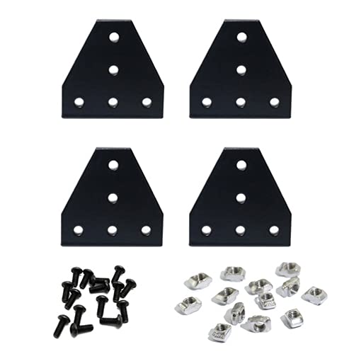 Pohoopo4 Pack 2020 Series Black T-Shape Corner Bracket Plate, 90 Degree Bracket Fastener, 5 Hole Joint Right Angle Brackets Plate for 2020 Series Aluminum Profile 3D Printer Frame