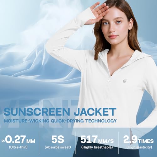 Image of Venzina Women's UPF 50+ Lightweight Athletic Jacket UV Sun Protection Full Zip Cooling Hoodie Long Sleeve Sunscreen Protective Clothing for Women for Outdoor Hiking, S-XL