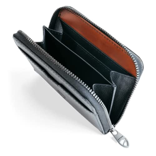 Image of Vaultskin MAYFAIR Minimalist Leather Zipper Wallet. Small RFID-Blocking Multi-Card Holder with Coin Compartment, Black, Small Zipper Wallet With Rfid Blocking