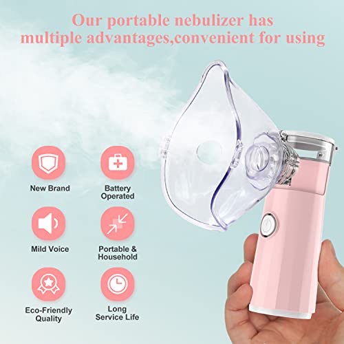 Portable Handheld Nebulizer For Adults And Children, Travel Inhaler Ultrasonic Nebulizer, Self-Cleaning Mesh Nebulizer Machine For Breathing Issues With Full Package, Pink #TOP3