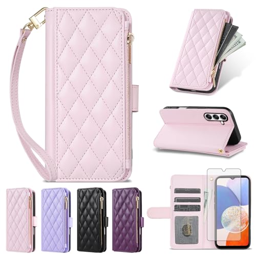 Housse Samsung Galaxy M14 5G antichoc avec protège-écran et fente pour cartes Argyle