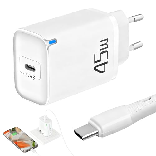 Caricatore USB-C 45W GaN Rapido | Con Cavo Da 1 Metro | Compatibile Con Phone, Goog, Galaxy, Laptop E Tablet