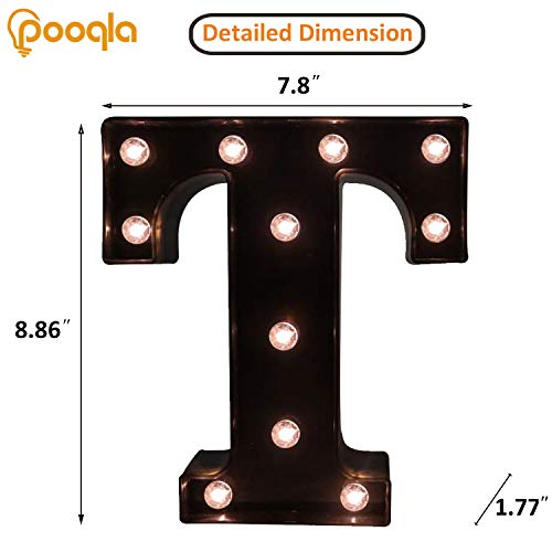 Image of Pooqla Black Light Up Letter T, Marquee Letters Black Room Decor | LED Lighted Letters Birthday Party Decorations, Gifts for Boys Men Christmas Anniversary Night Light Home Bar Room Decoration