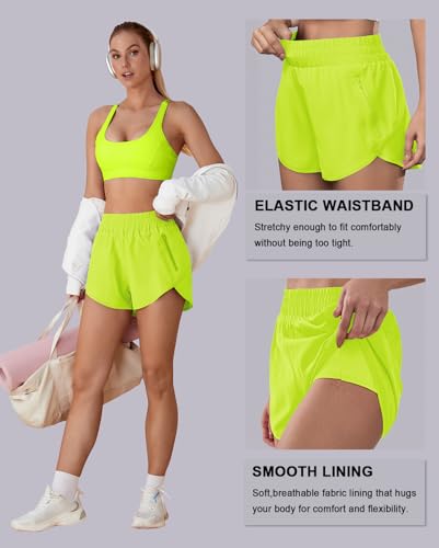 Image of BMJL Women's Athletic Shorts Running Workout Shorts Gym High Waisted Summer Short with Waistband Pocket | built-in liner,thick elastic waistband,split side,comfy fabric,zipper pocket,longer back,workout,athletic,curved back line