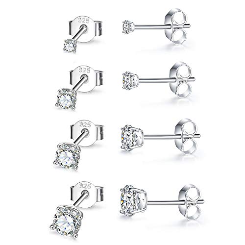 Sterling Silver Stud Earrings for Women Girls Men, Hypoallergenic Cubic Zirconia CZ Studs Small Round Simulated Diamond Earrings Cartilage Tragus Helix Earrings Set(2mm 3mm 4mm 5mm)
