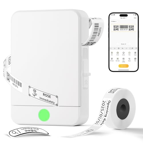 NUKVRYY Etikettendrucker, Bluetooth Beschriftungsgerät Selbstklebend, Tragbarer Mini Etikettiergerät Labeldrucker Thermo Sticker Printer Kompatibel with iOS/Android, Geeignet für Zuhause Schule Büro