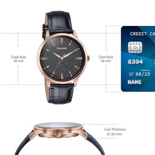Image of Sonata Jashn with Quartz Analog Black Dial Black Leather Strap Men's Wedding Watch - 77208WL02